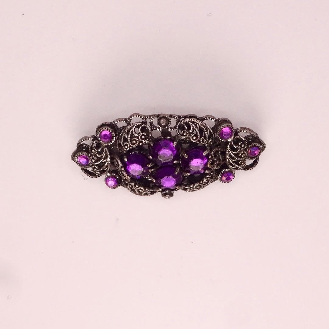 Vintage Rhinestone Purple Crystal Brooch Pin