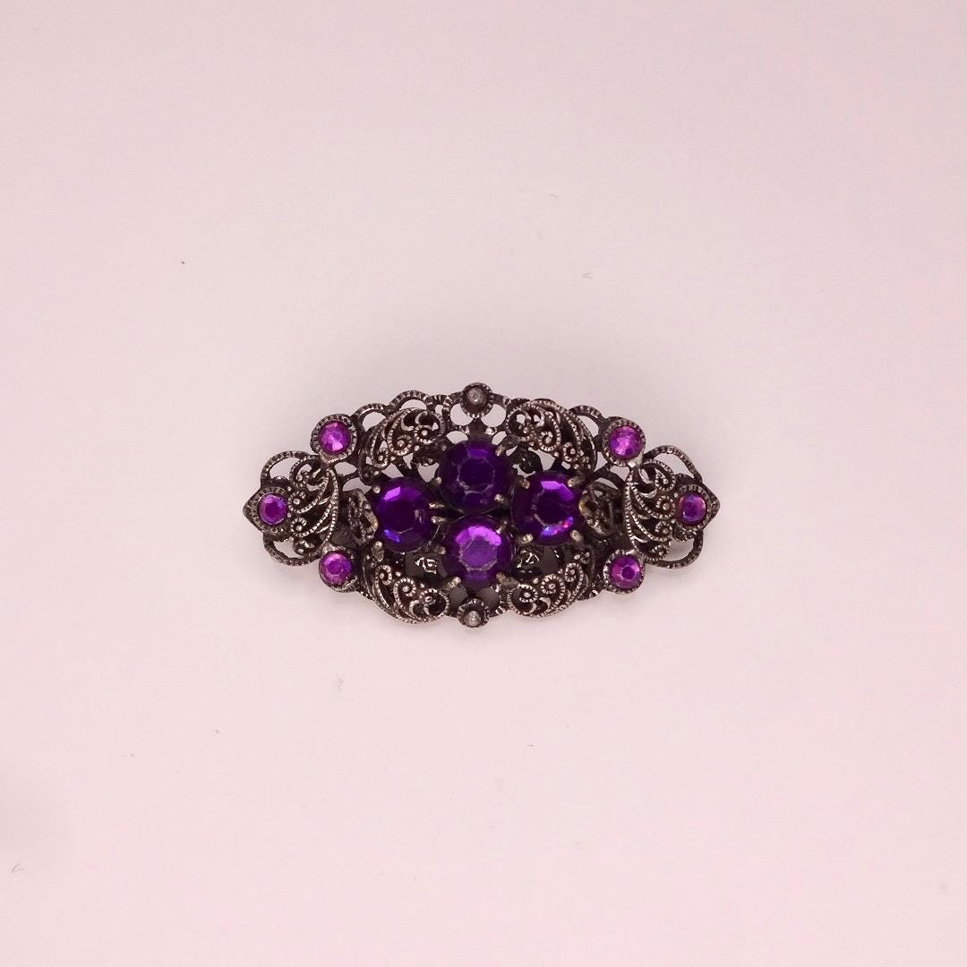 Vintage Rhinestone Purple Crystal Brooch Pin