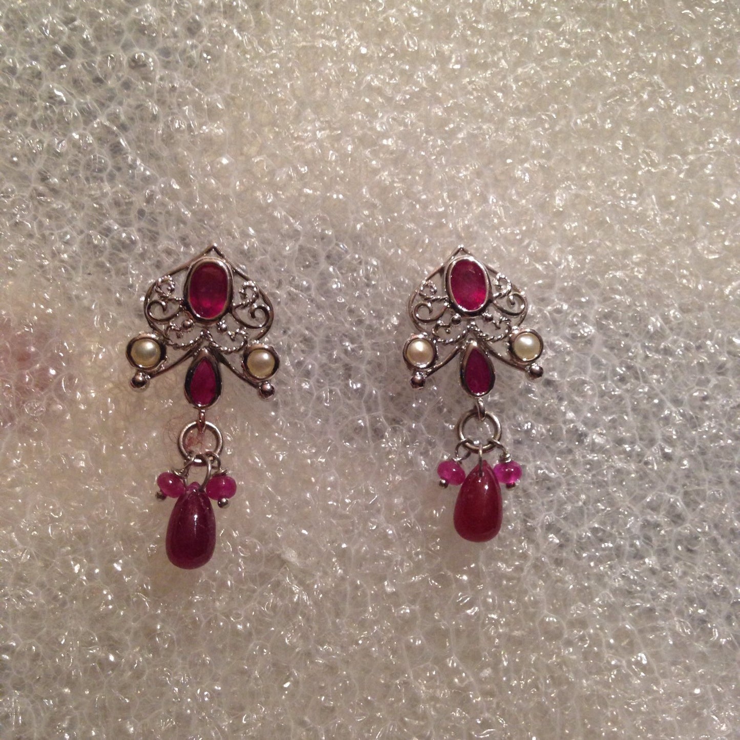 Vintage 925 Sterling Silver Deep Pink Ruby Earrings