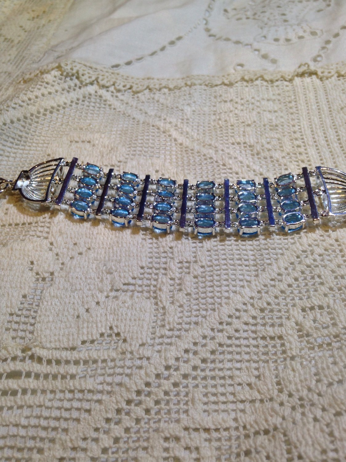 Vintage Blue Topaz 925 Sterling Silver Statement Bracelet