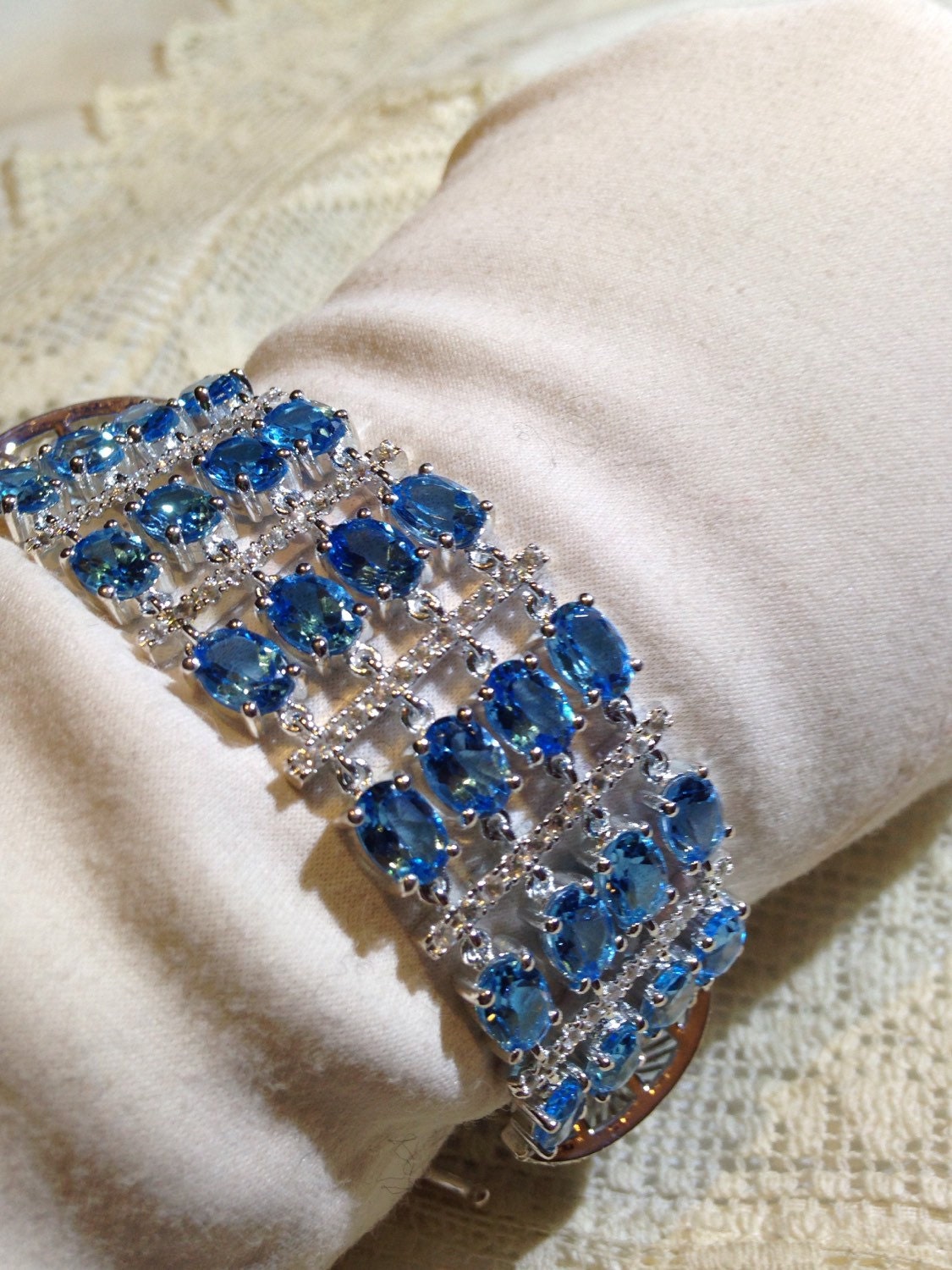 Vintage Blue Topaz 925 Sterling Silver Statement Bracelet