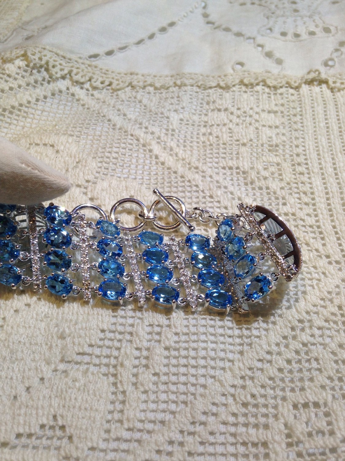 Vintage Blue Topaz 925 Sterling Silver Statement Bracelet