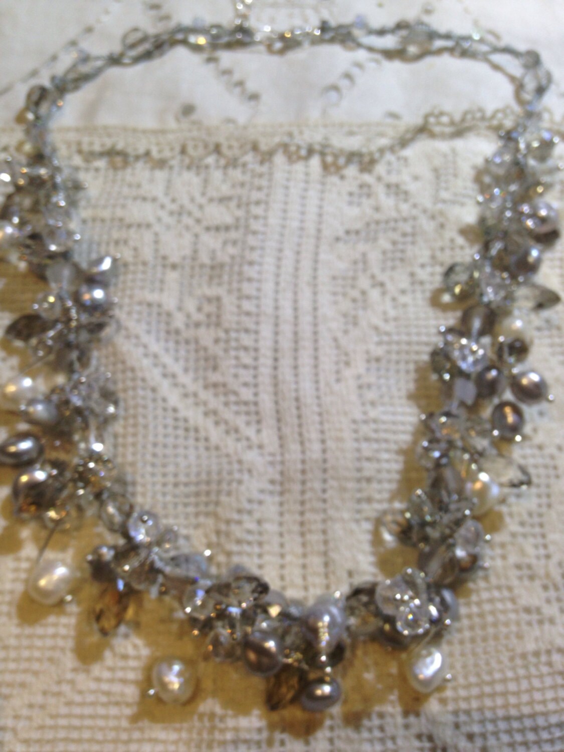 Vintage Hand Wrapped Genuine grey Pearl Necklace