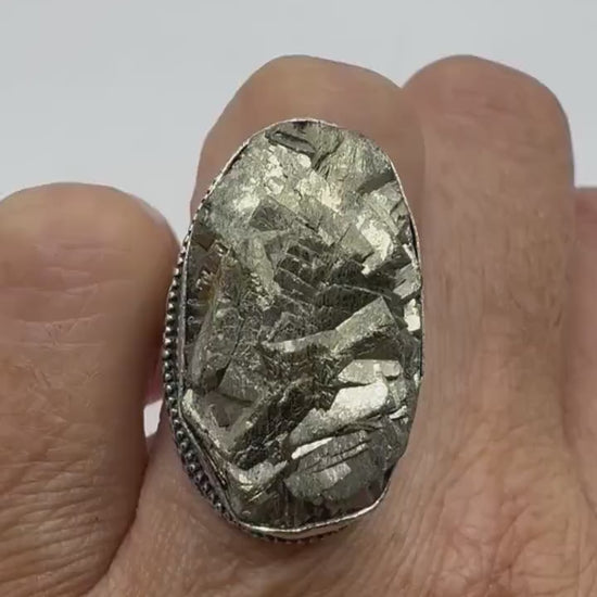 Vintage Gold Pyrite Silver Cocktail Ring Size 6
