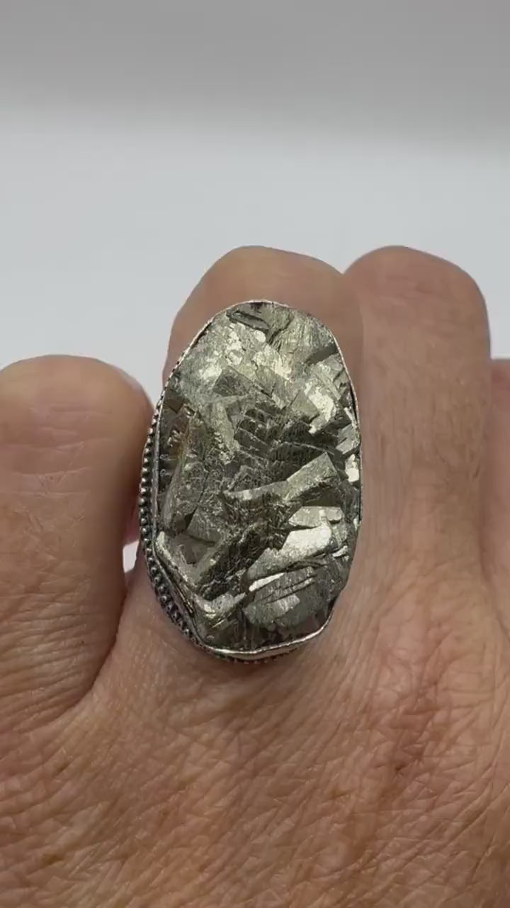 Vintage Gold Pyrite Silver Cocktail Ring Size 6