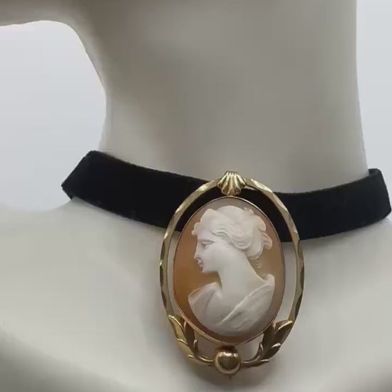 Vintage Shell Cameo Yellow Golden Finished Brooch Pin
