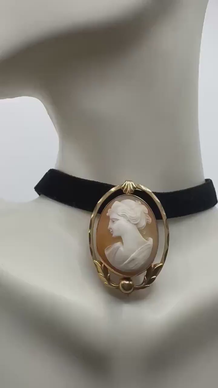 Vintage Shell Cameo Yellow Golden Finished Brooch Pin