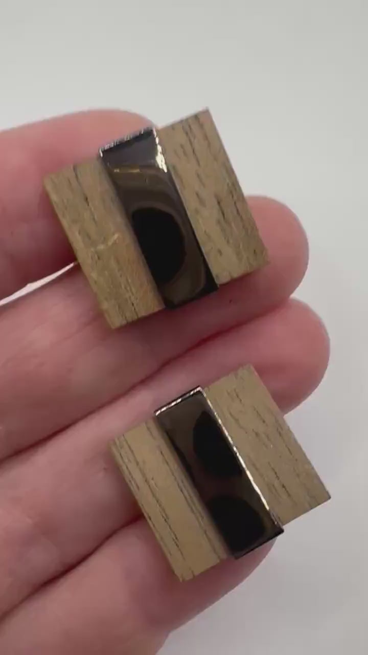 Vintage Wood Silver Cuff Links
