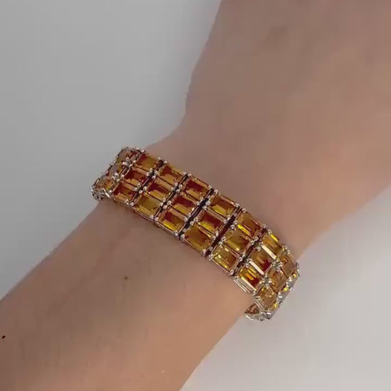 Vintage Golden Citrine Tennis Bracelet in 925 Sterling Silver