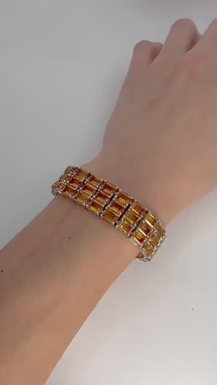 Vintage Golden Citrine Tennis Bracelet in 925 Sterling Silver