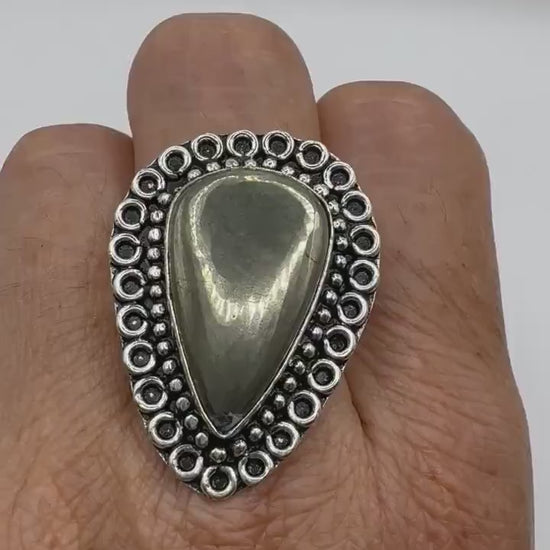Vintage Golden Pyrite Silver Cocktail Ring Size 9