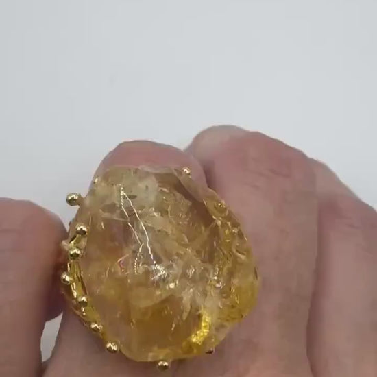 Vintage Clear Citrine Quartz Cocktail Ring Adjustable
