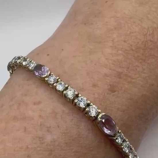 Vintage Purple Amethyst Tennis Bracelet in Gold 925 Sterling Silver