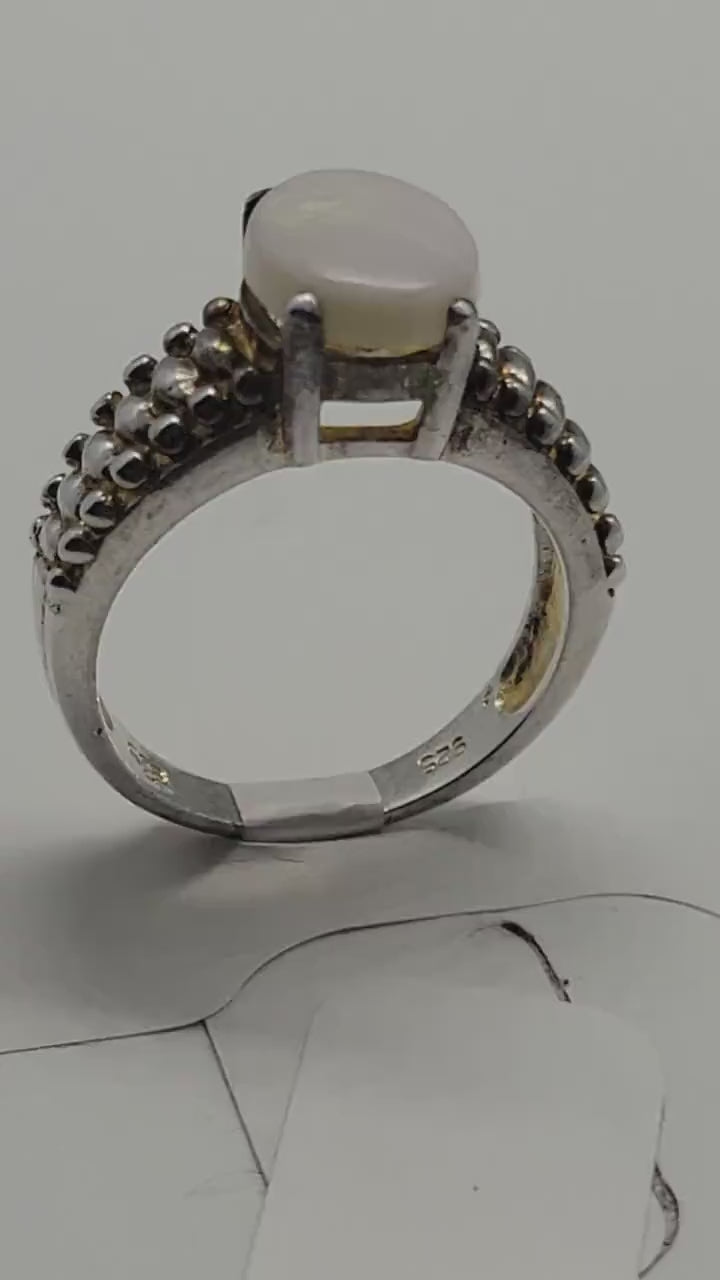 Vintage White Fire Opal Ring in 925 Sterling Silver