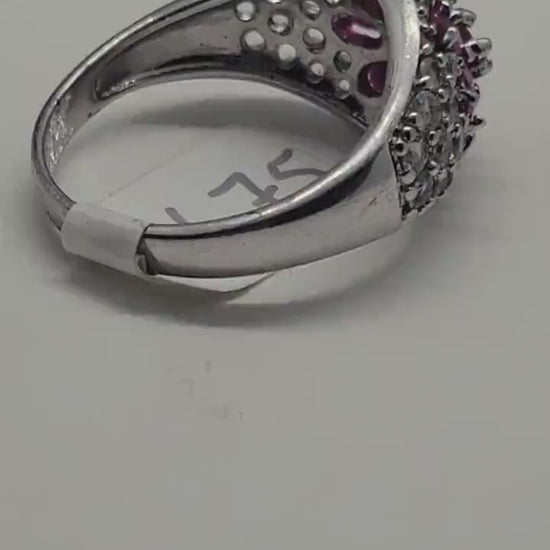 Vintage Red Ruby with White Sapphire Ring in 925 Sterling Silver