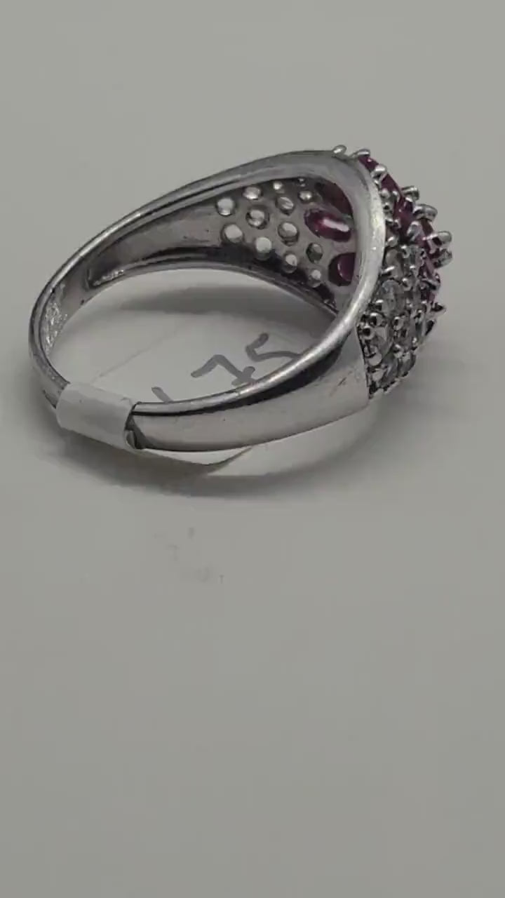 Vintage Red Ruby with White Sapphire Ring in 925 Sterling Silver