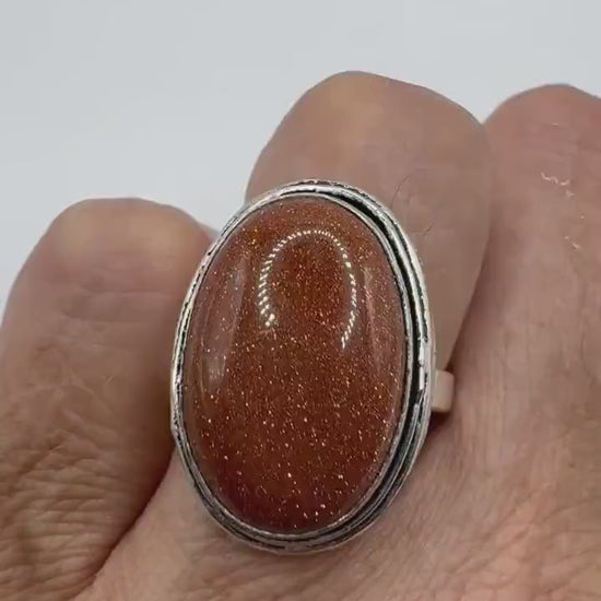 Vintage Handmade Boho Statement Golden Sandstone Silver Ring 7.5