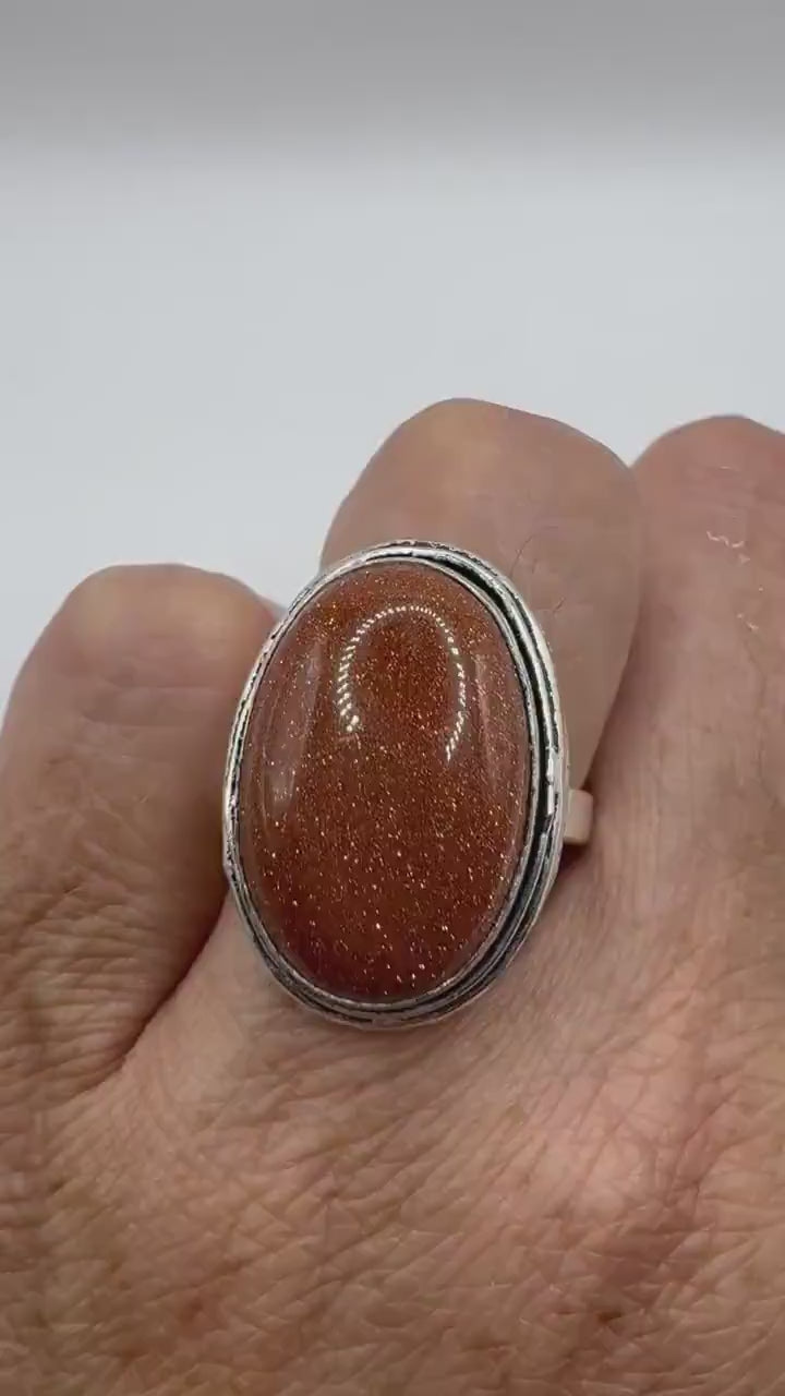 Vintage Handmade Boho Statement Golden Sandstone Silver Ring 7.5