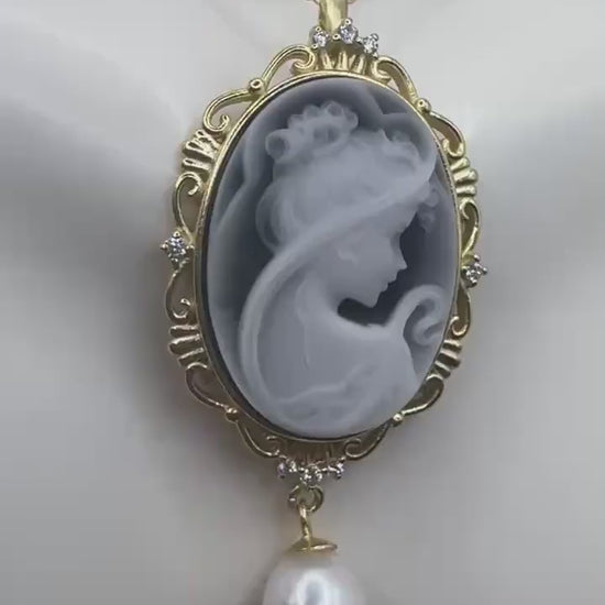 Vintage Onyx Cameo Golden 925 Sterling silver Necklace Choker
