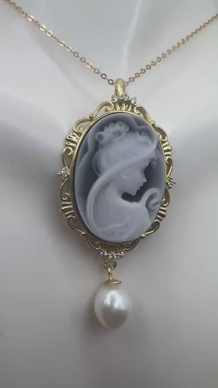 Vintage Onyx Cameo Golden 925 Sterling silver Necklace Choker