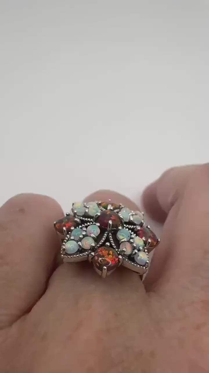 Vintage White Fire Opal Ring 925 Sterling Silver