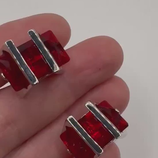 Vintage Red Silver Cuff Links