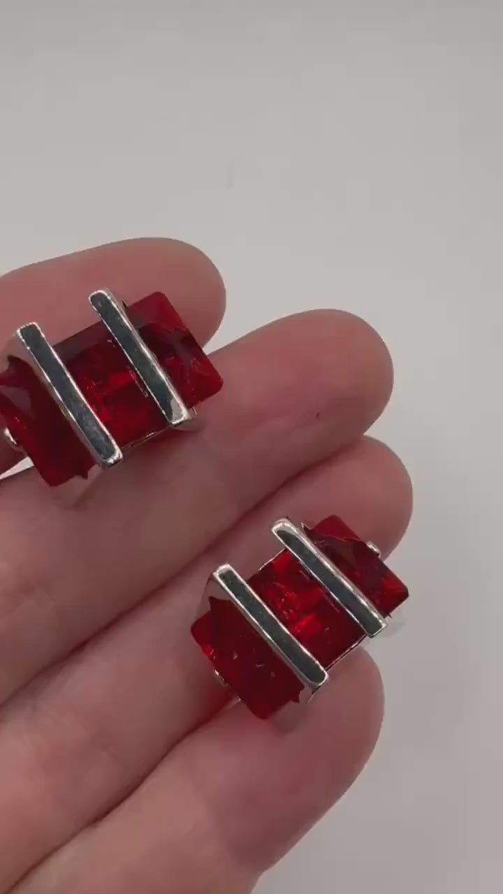 Vintage Red Silver Cuff Links