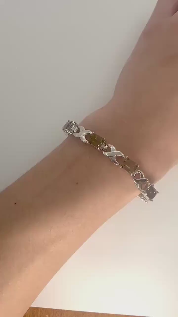 Vintage Smoky Topaz Sterling Silver Tennis Bracelet