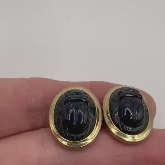Vintage Green Scarab Cuff Links