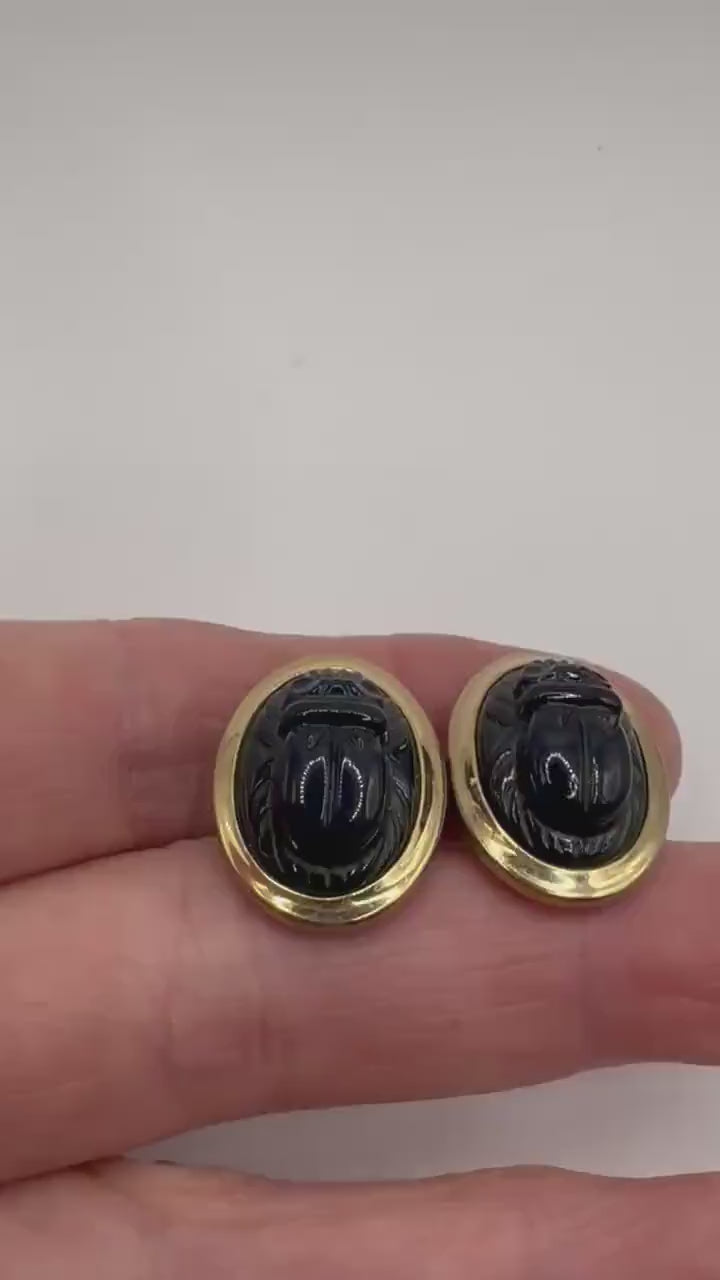 Vintage Green Scarab Cuff Links
