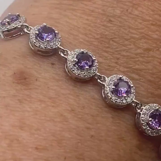 Vintage Amethyst Tennis Bracelet 925 Sterling Silver Purple Deco