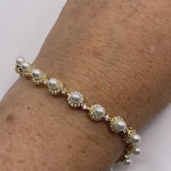 Vintage Pearl Bracelet in Gold Finished 925 Sterling Silver