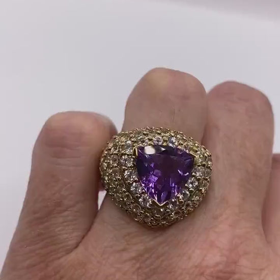 Vintage Purple Amethyst White Sapphire Cocktail Ring Gold 925 Sterling Silver