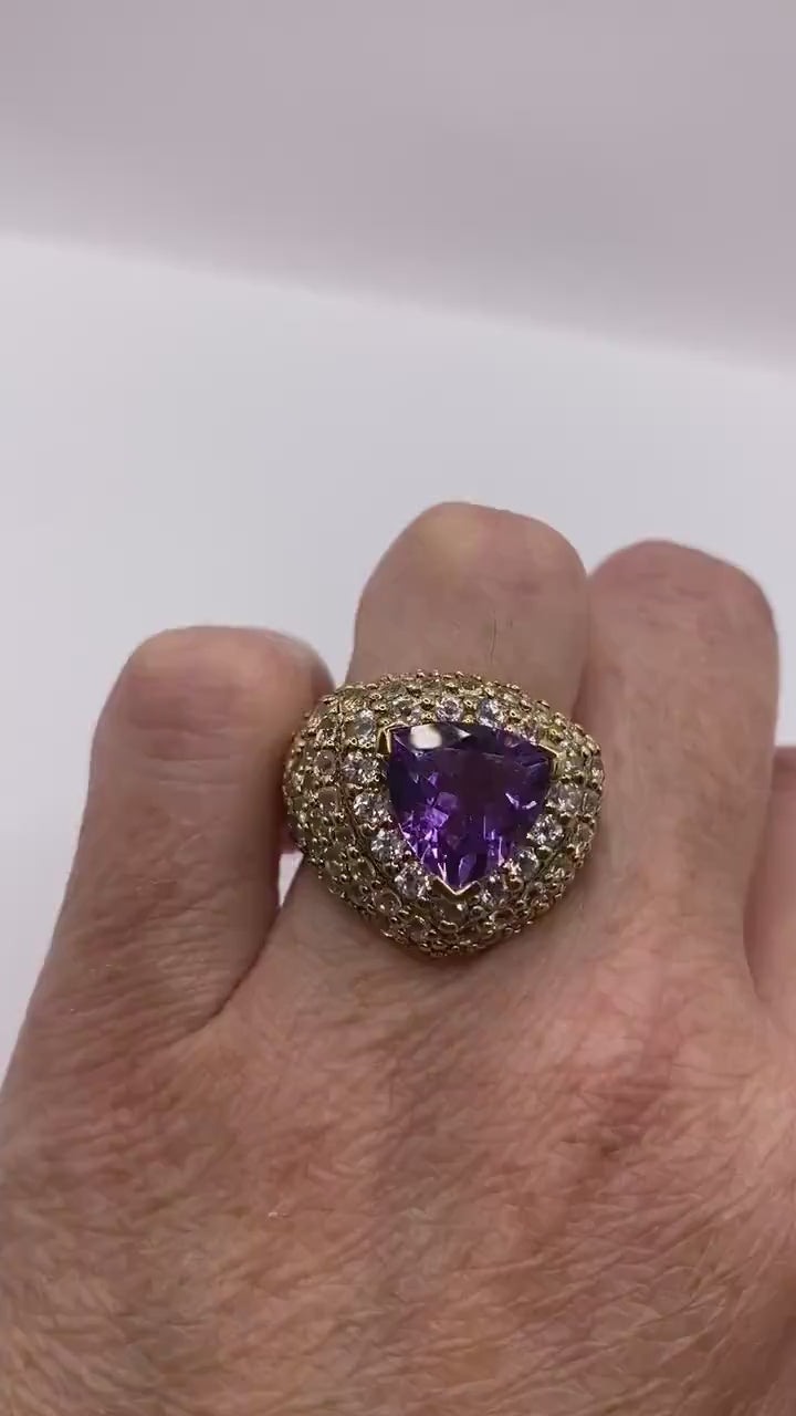 Vintage Purple Amethyst White Sapphire Cocktail Ring Gold 925 Sterling Silver