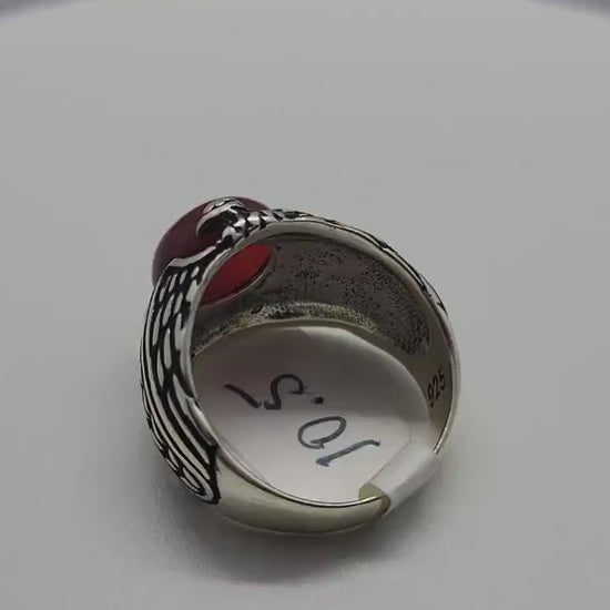 Vintage Carnelian Mens Ring, 925 Sterling Silver Eagle Setting