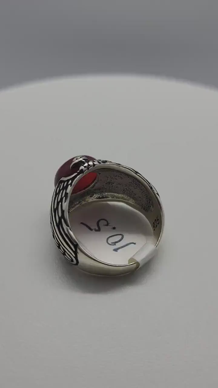 Vintage Carnelian Mens Ring, 925 Sterling Silver Eagle Setting