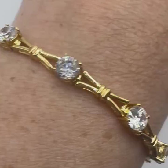 Vintage Cubic Zirconia Bracelet Golden 925 Sterling Silver | simple every day stacking layered bracelet