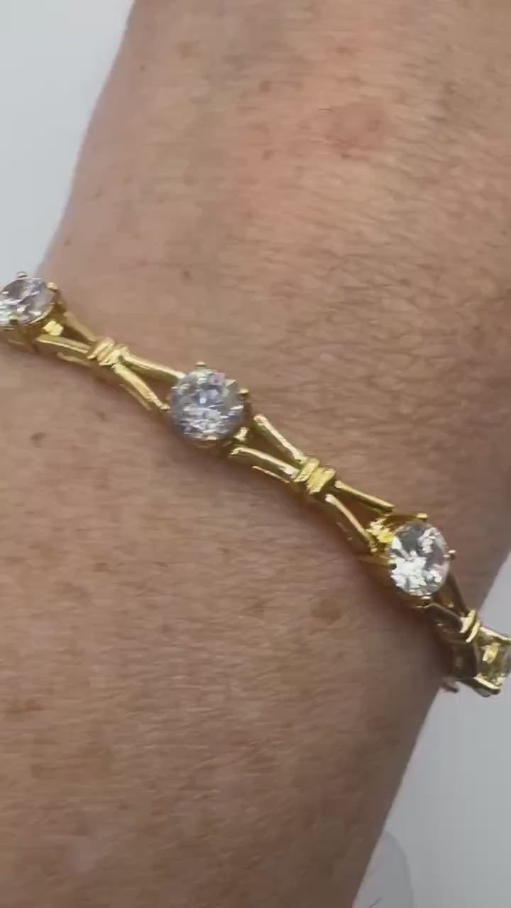Vintage Cubic Zirconia Bracelet Golden 925 Sterling Silver | simple every day stacking layered bracelet