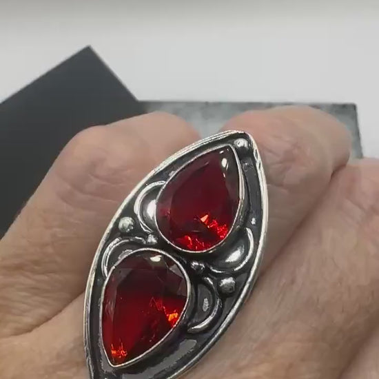 Vintage Boho Ruby Glass Cocktail Ring