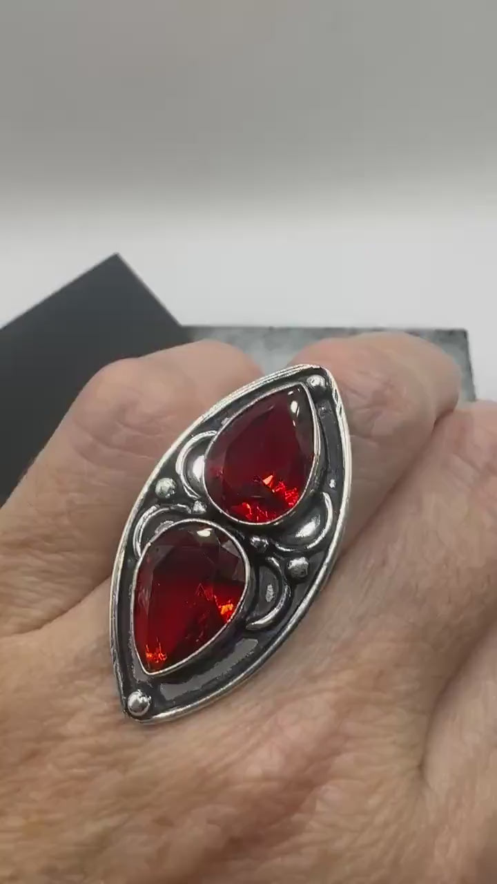 Vintage Boho Ruby Glass Cocktail Ring