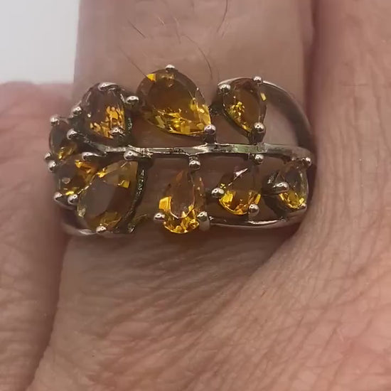 Vintage Golden Citrine 925 Sterling Silver Cocktail Ring