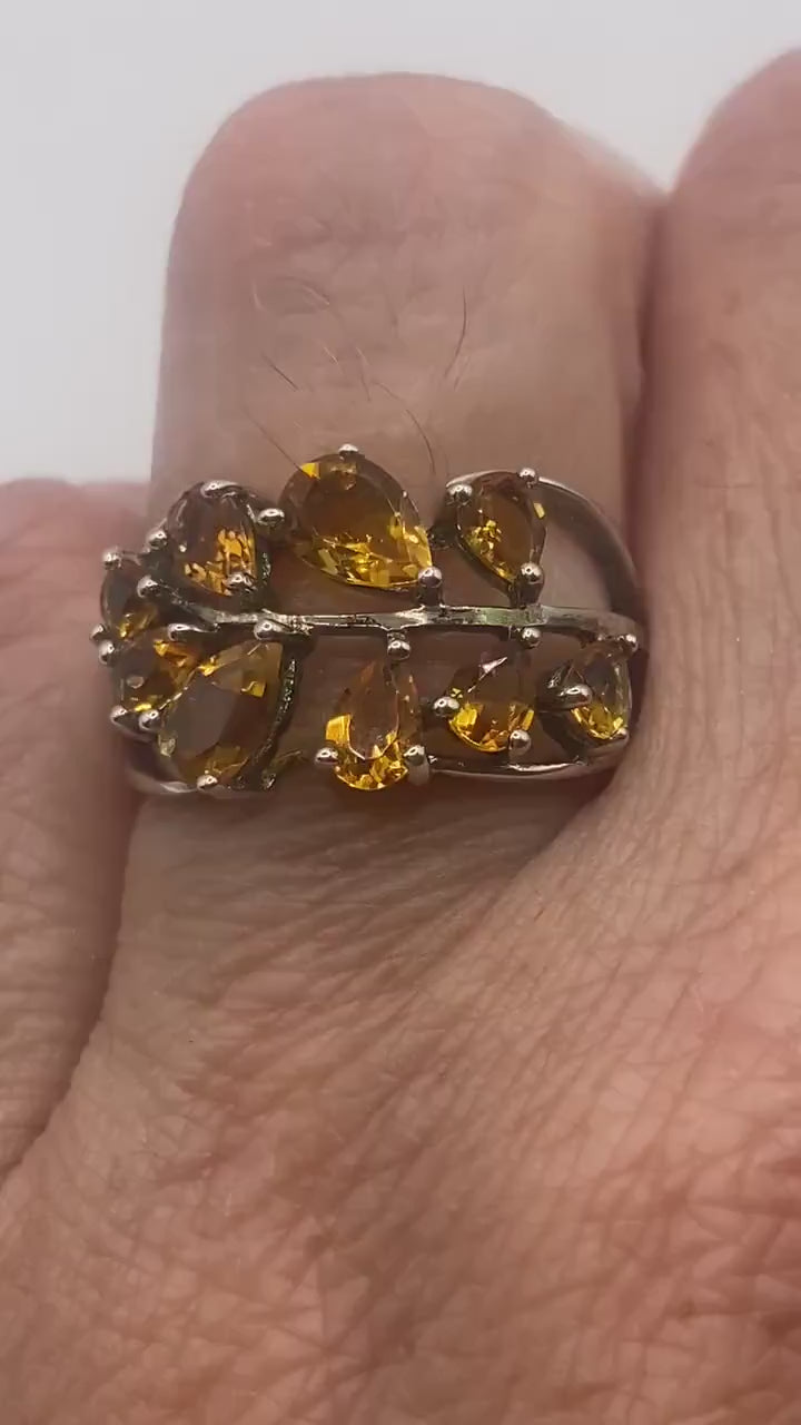 Vintage Golden Citrine 925 Sterling Silver Cocktail Ring
