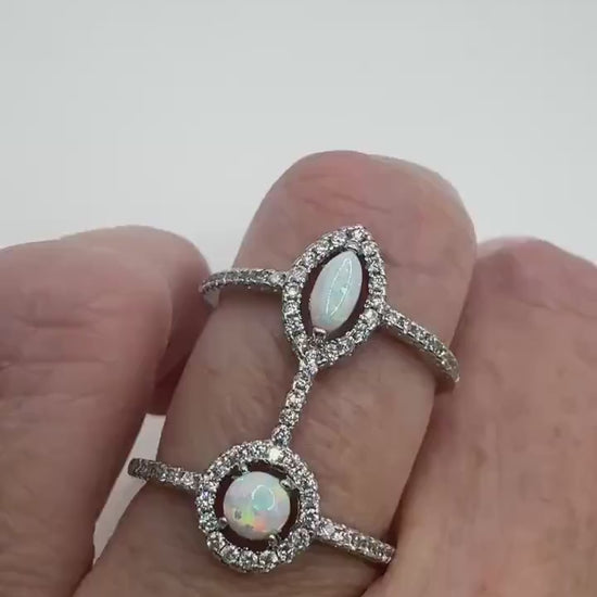 Vintage Blue Fire Opal Ring 925 Sterling Silver Rhodium Size 5