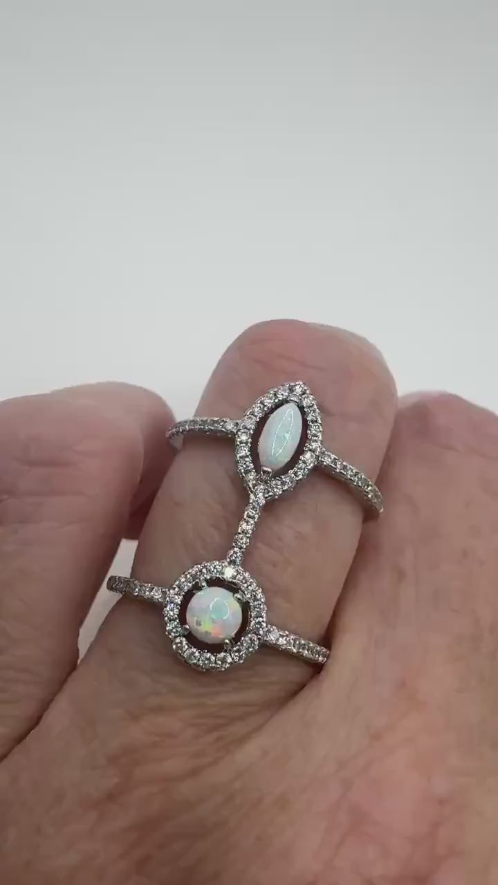 Vintage Blue Fire Opal Ring 925 Sterling Silver Rhodium Size 5