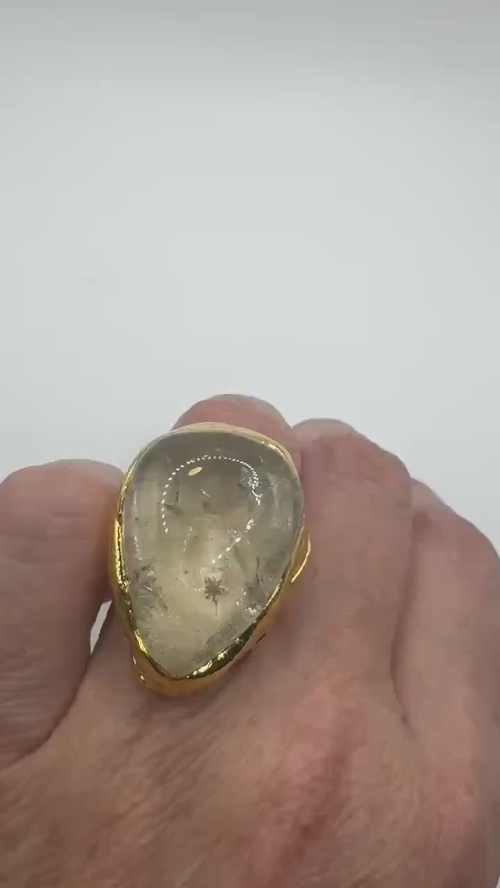 Vintage Clear Quartz Cocktail Ring Adjustable