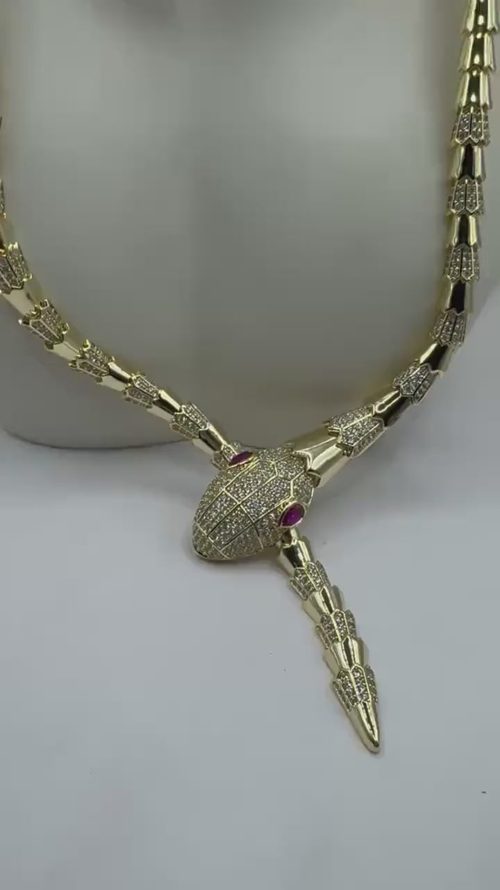 Vintage Golden Bronze  Snake Choker Necklace