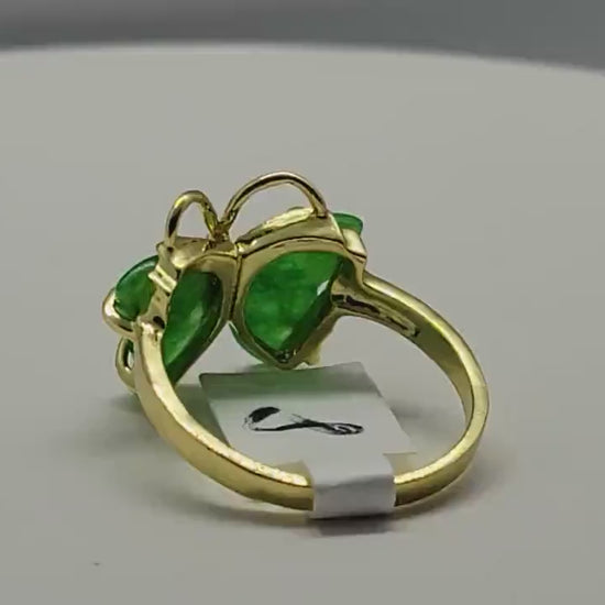 Vintage Lucky Green Nephrite Jade Butterfly Ring