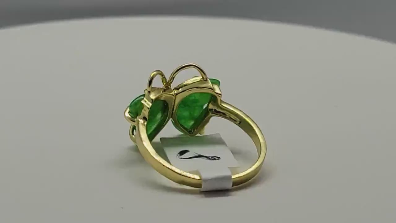 Vintage Lucky Green Nephrite Jade Butterfly Ring