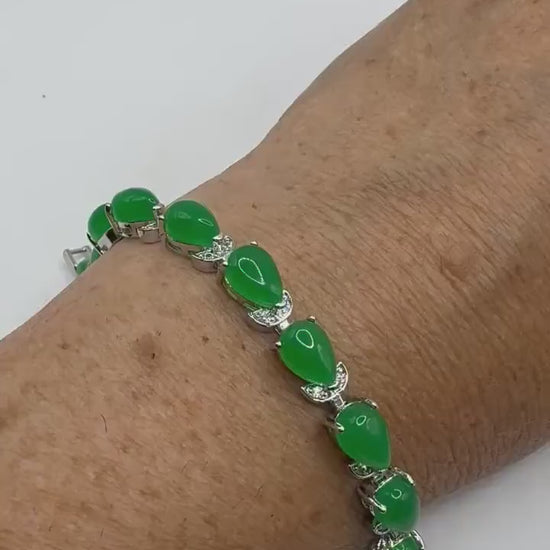 Vintage Green Jade Tennis Bracelet Silver Bronze