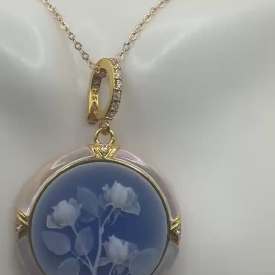 Vintage Rose Flower Cameo 925 Sterling Silver Necklace Choker